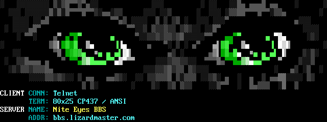 Nite Eyes BBS (Synchronet): its own screen, 15 rows