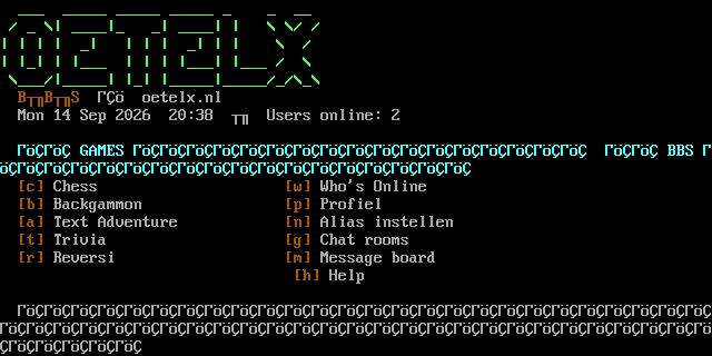 OETELX BBS: its own screen, 20 rows