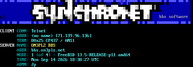 ON3PLZ BBS: its own screen, 14 rows