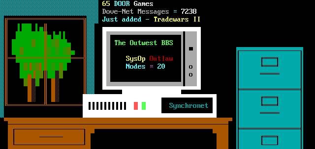 Outwest BBS: its own screen, 19 rows
