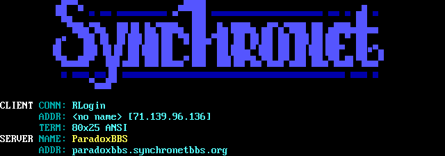 Paradox BBS (1): its own screen, 14 rows