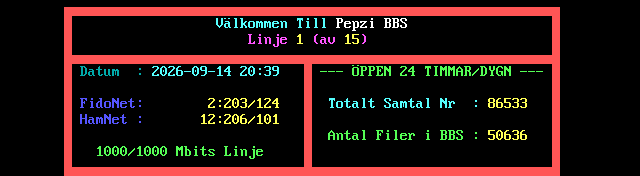 Pepzi BBS: its own screen, 11 rows