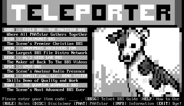 Phatstar Teleporter: its own screen, 23 rows
