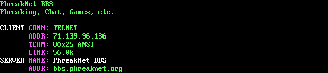 PhreakNet: its own screen, 9 rows