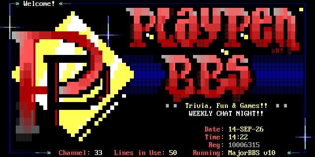 PlayPen BBS: its own screen, 20 rows