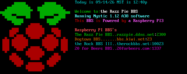 Razzpie BBS: its own screen, 16 rows