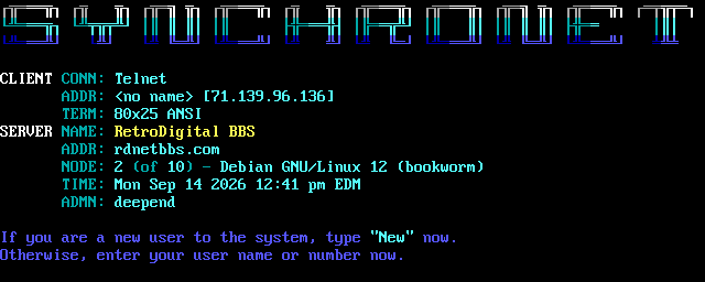RetroDigital BBS: screen 2, 16 rows