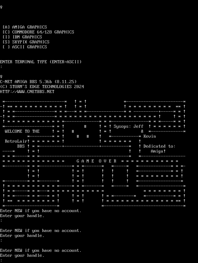 RetroLair BBS: its own screen, 53 rows