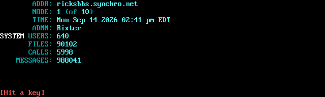 Ricks BBS: screen 2, 12 rows