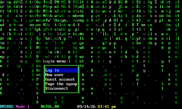 RMSBBS: screen 1, 24 rows
