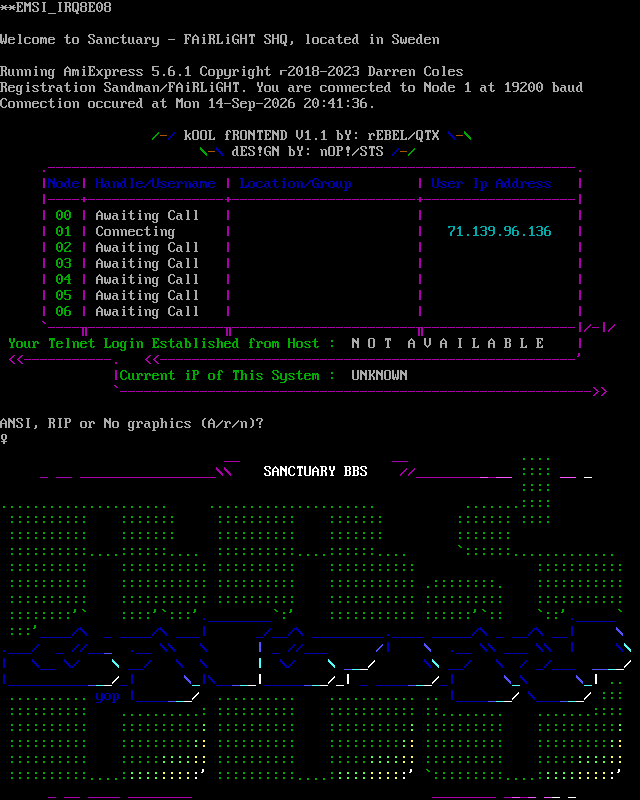 Sanctuary BBS: its own screen, 50 rows