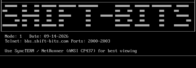 Shift-Bits BBS: its own screen
