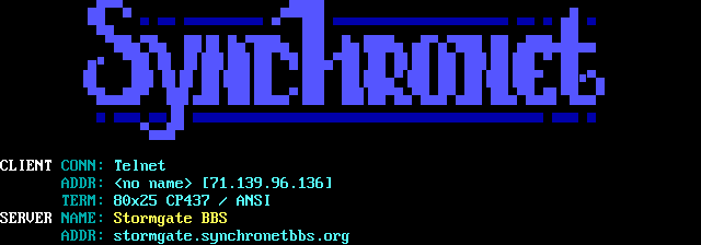 Stormgate BBS: its own screen, 14 rows
