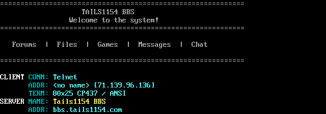 Tails1154 BBS: its own screen, 14 rows