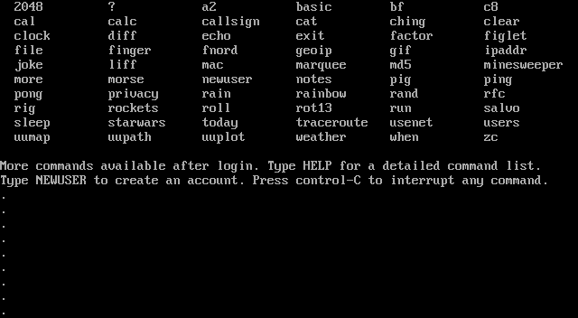 Telehack: its own screen, 22 rows