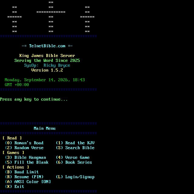 TelnetBible.com: its own screen, 40 rows