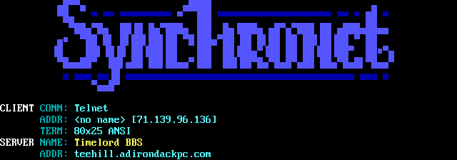 Timelord BBS: its own screen, 14 rows