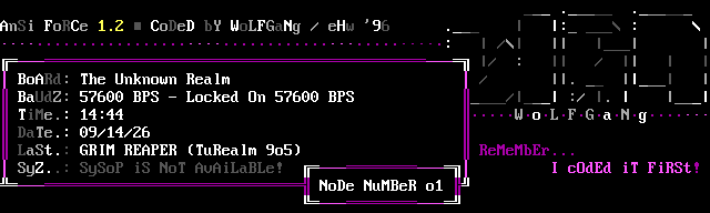Unknown Realm (PCBoard): screen 3, 12 rows