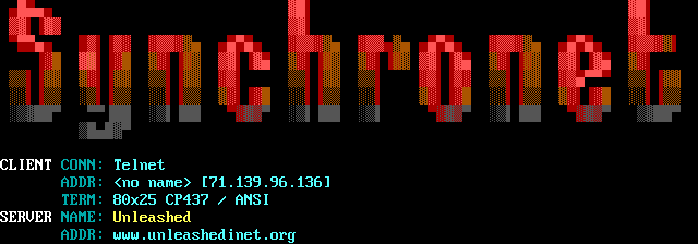 Unleashed BBS: screen 1, 14 rows