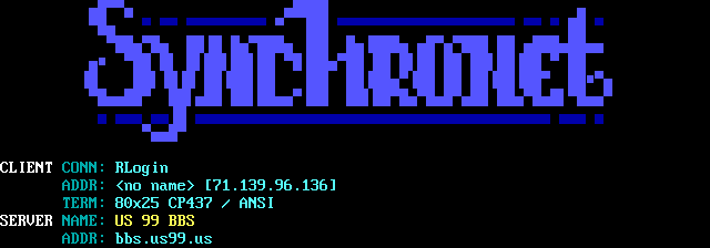 US 99 BBS: its own screen, 14 rows