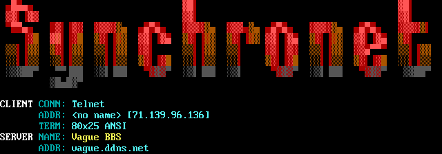 Vague BBS: screen 1, 14 rows