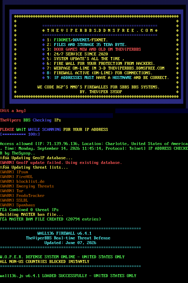 Viper BBS, The: its own screen, 60 rows