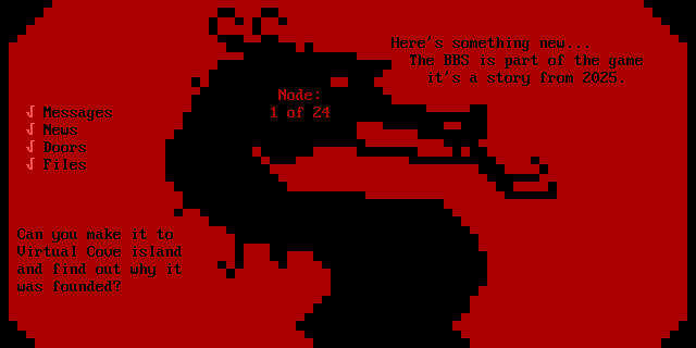 Virtual Cove BBS: its own screen, 20 rows