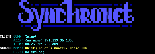 Whisky Lover’s Amateur Radio BBS: its own screen, 14 rows