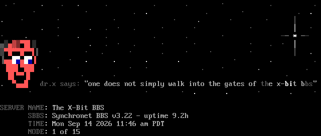 X-Bit BBS: its own screen, 17 rows