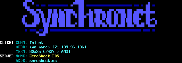 ZeroShock BBS: its own screen, 14 rows